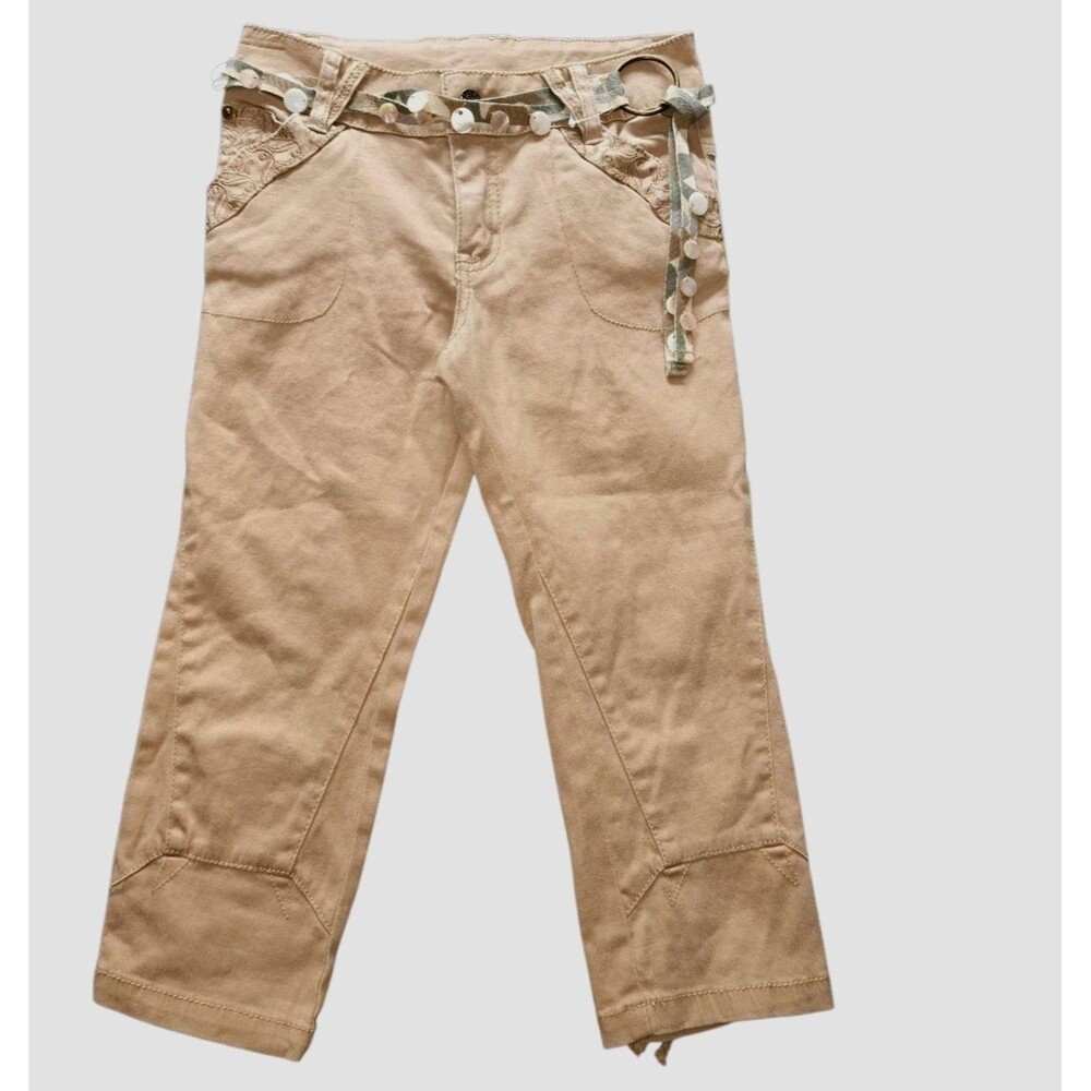 Vintage Y2K Hannah Montana Cropped pants Size 10 Tan Khaki Lace Up Legs Boho